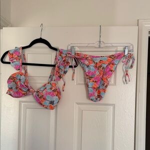 SHEIN Pink and Blue Floral Bikini Set